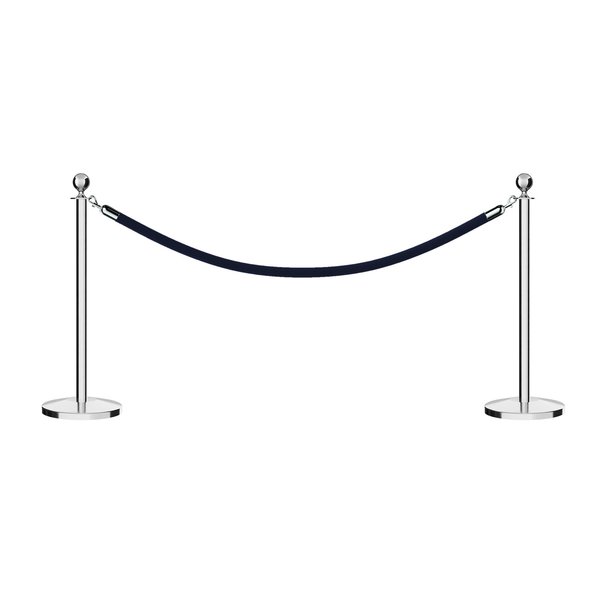Montour Line Stanchion Post and Rope Kit Pol.Steel, 2 Ball Top1 Dark Blue Rope C-Kit-2-PS-BA-1-PVR-DB-PS